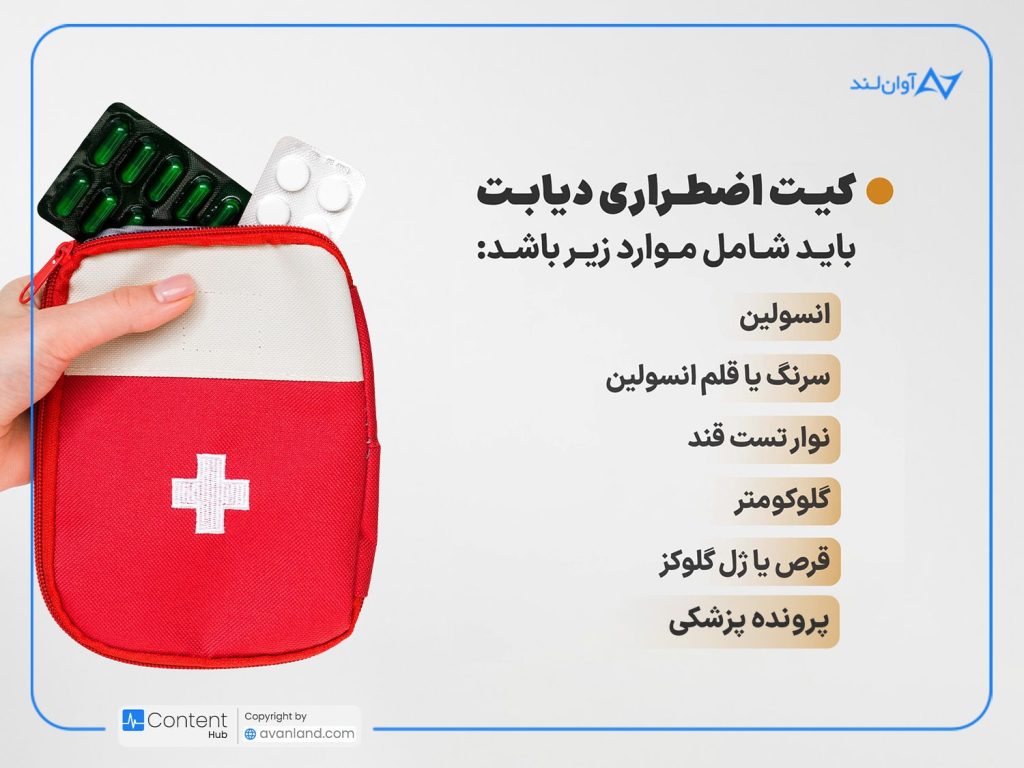 تصویر شاخص: مدیریت دیابت در شرایط جنگی: کیت اضطراری دیابت باید شامل موارد زیر باشد: انسولین سرنگ یا قلم انسولین نوار تست قند گلوکومتر قرص یا ژل گلوکز کارت پرونده پزشکی